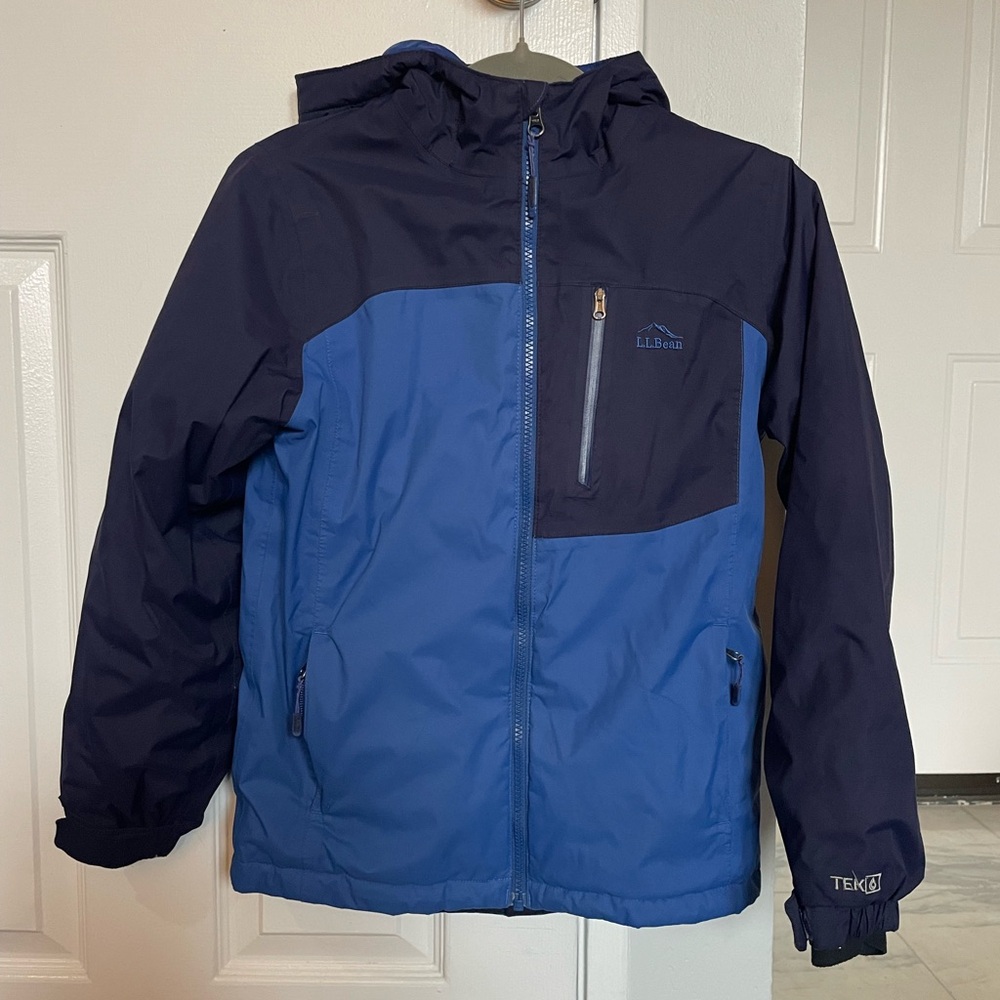 L.L. Bean Kids Two-Tone Blue Hooded Puffer Jacket